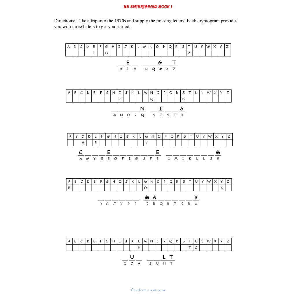 Be Entertained Book I Cryptogram