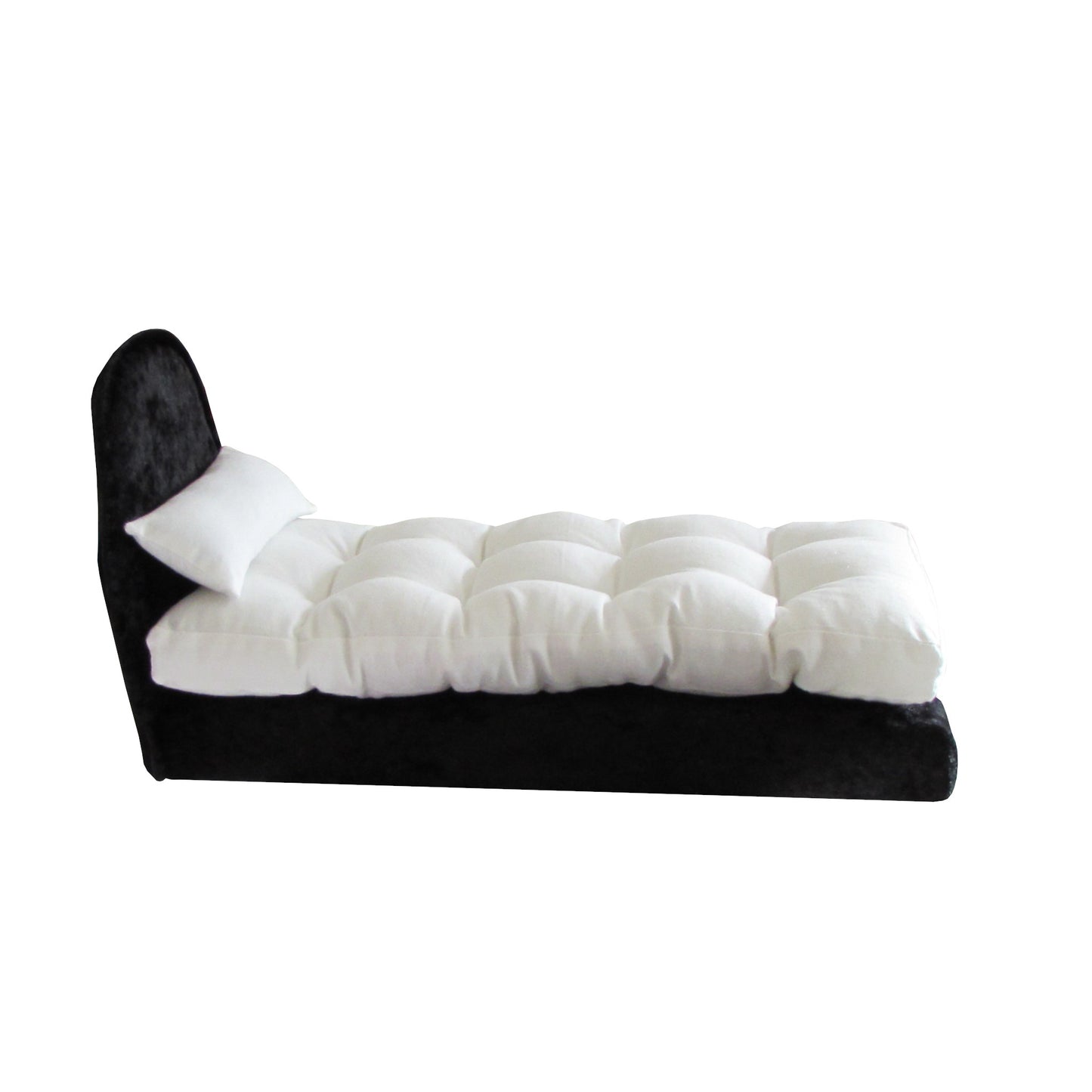 Black Crushed Velvet Doll Bed, Pillow, and Mattress for 11.5-inch and 12-inch dolls