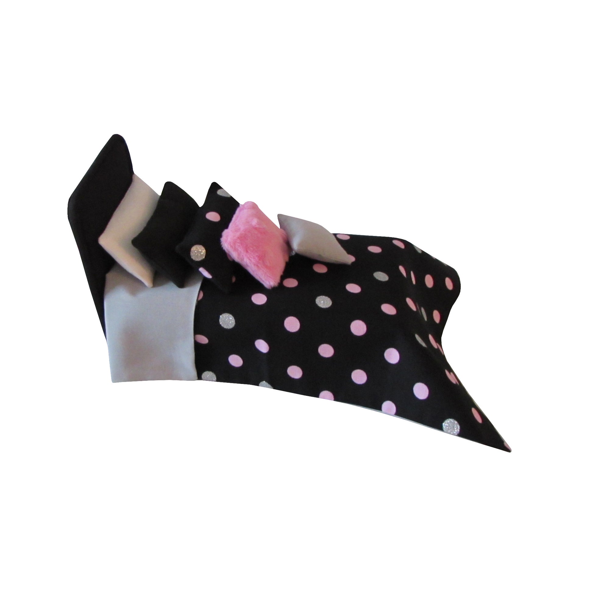 Black Doll Bed and Dots Doll Bedding for 6.5-inch dolls