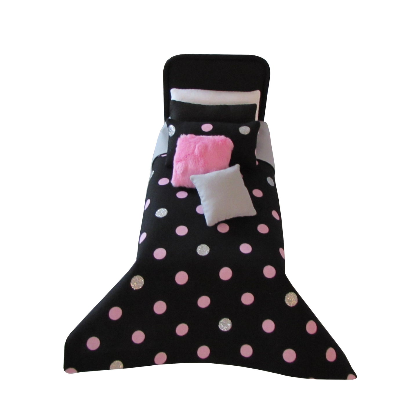 Black Doll Bed and Dots Doll Bedding for 6.5-inch dolls Second view