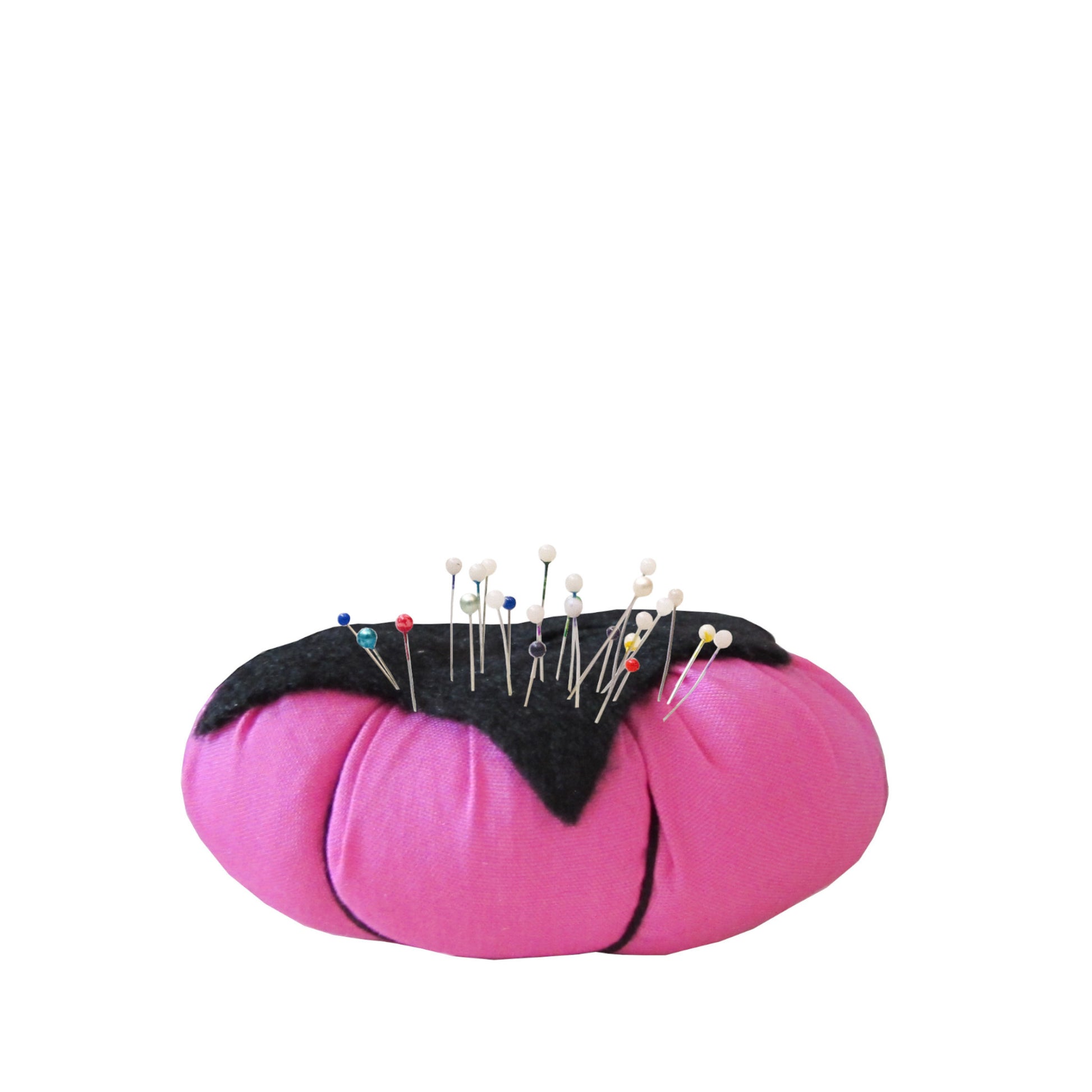 Black Top Hot Pink Tomato Pincushion with pins