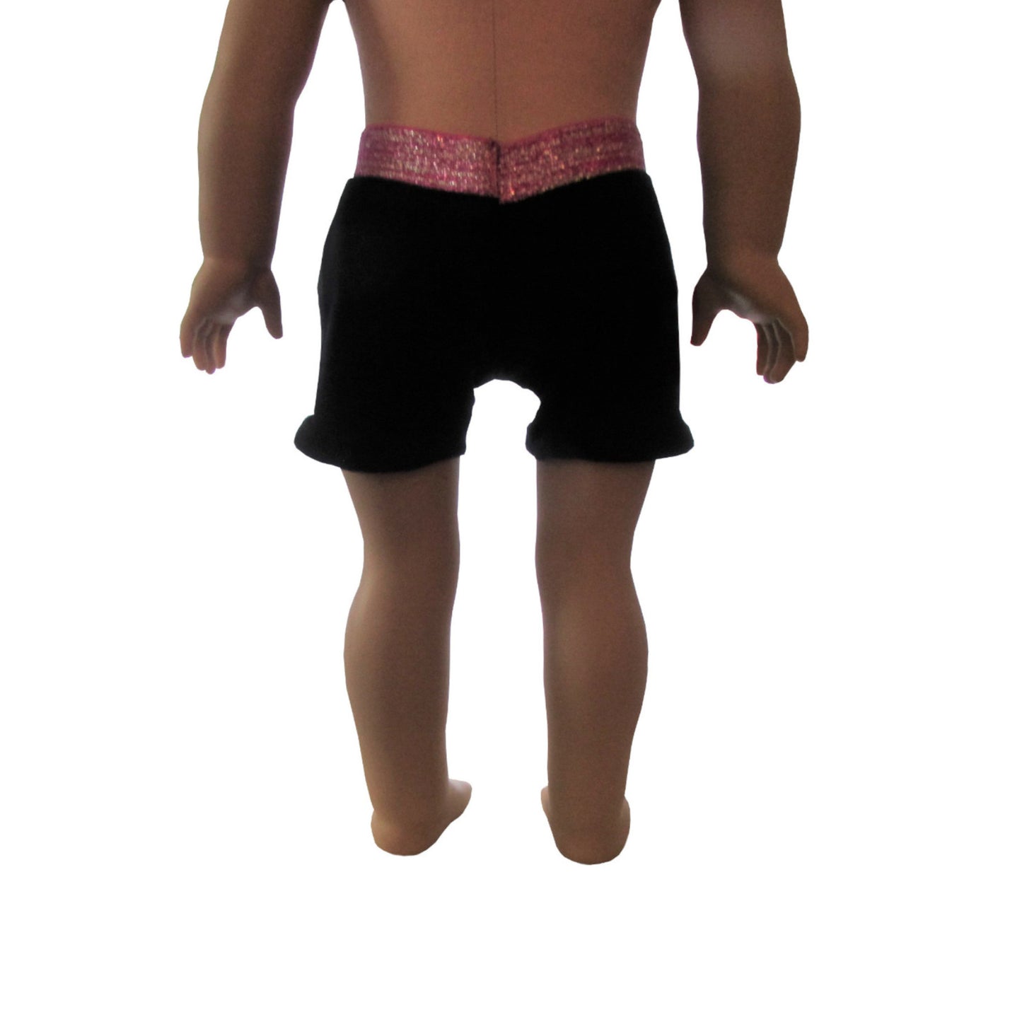Black Yoga Shorts with Pink Contrast Band for 18-inch dolls