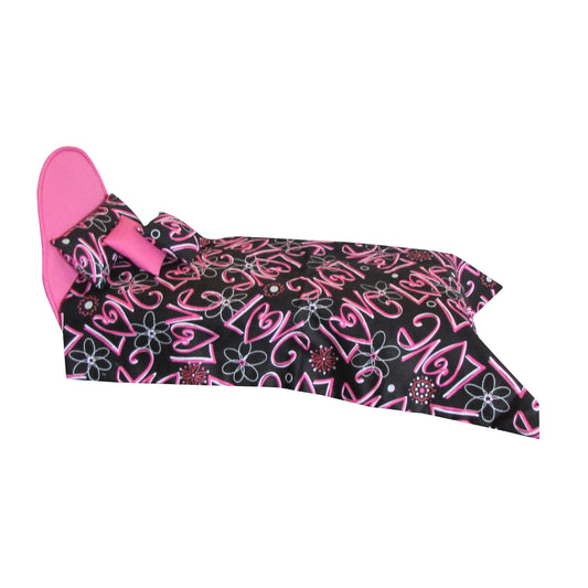 Bright Pink Doll Bed and Love Doll Bedding for 11.5-inch and 12-inch dolls