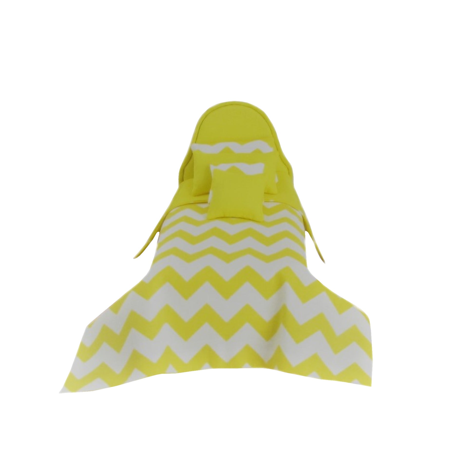 Bright Yellow Doll Bed and Chevron Doll Bedding for 6.5-inch dolls