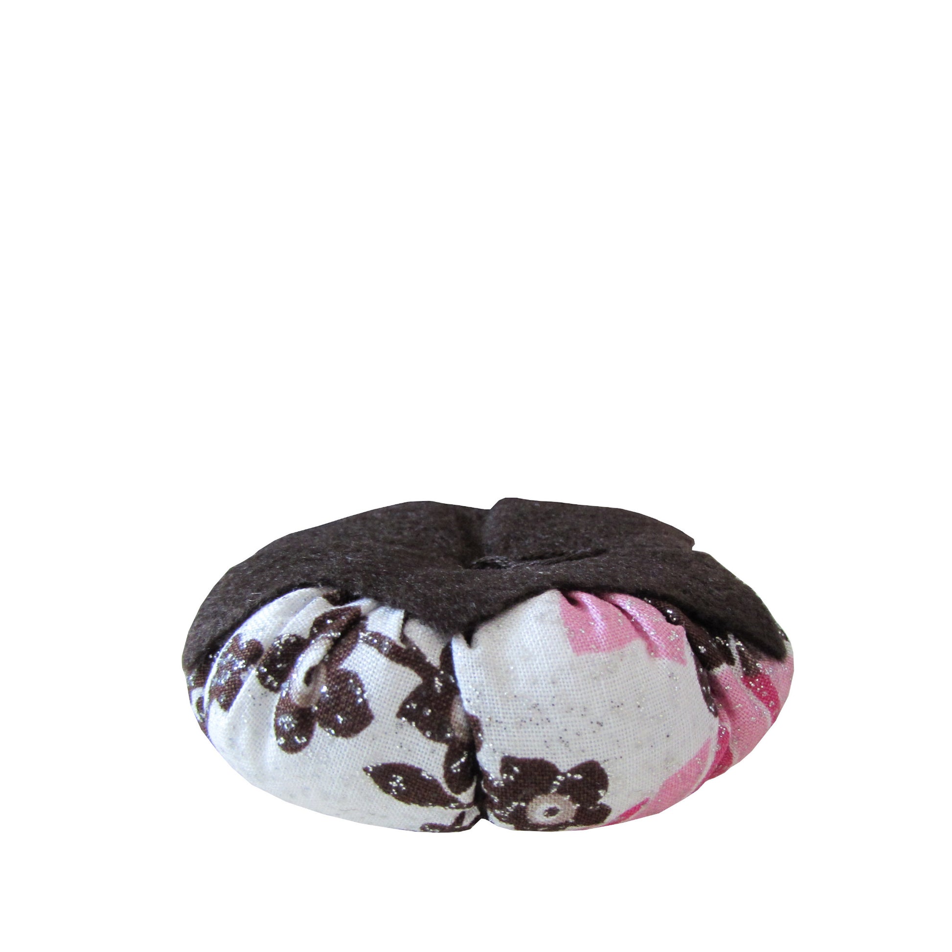Brown Top Brown and Pink Floral Print Tomato Pincushion