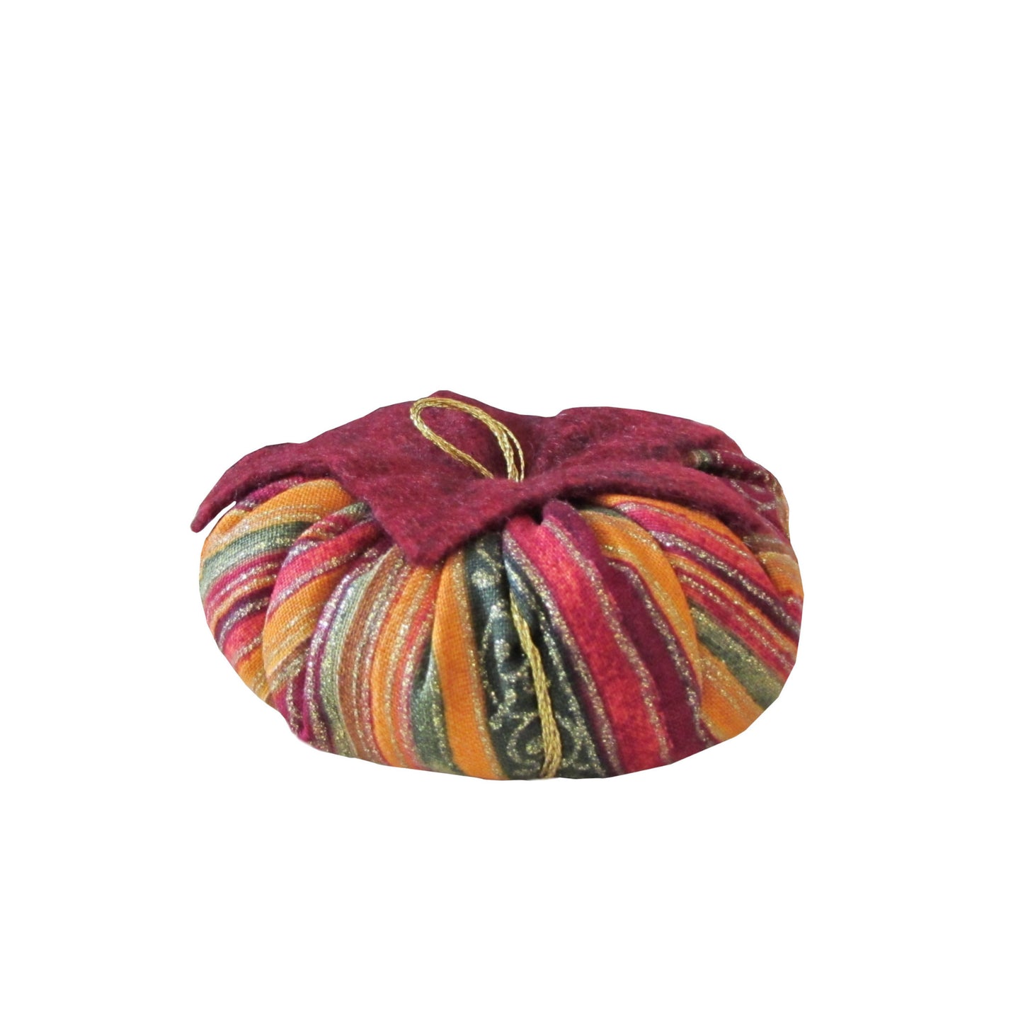 Burgundy Top Gold and Burgundy Striped Print Tomato Pincushion