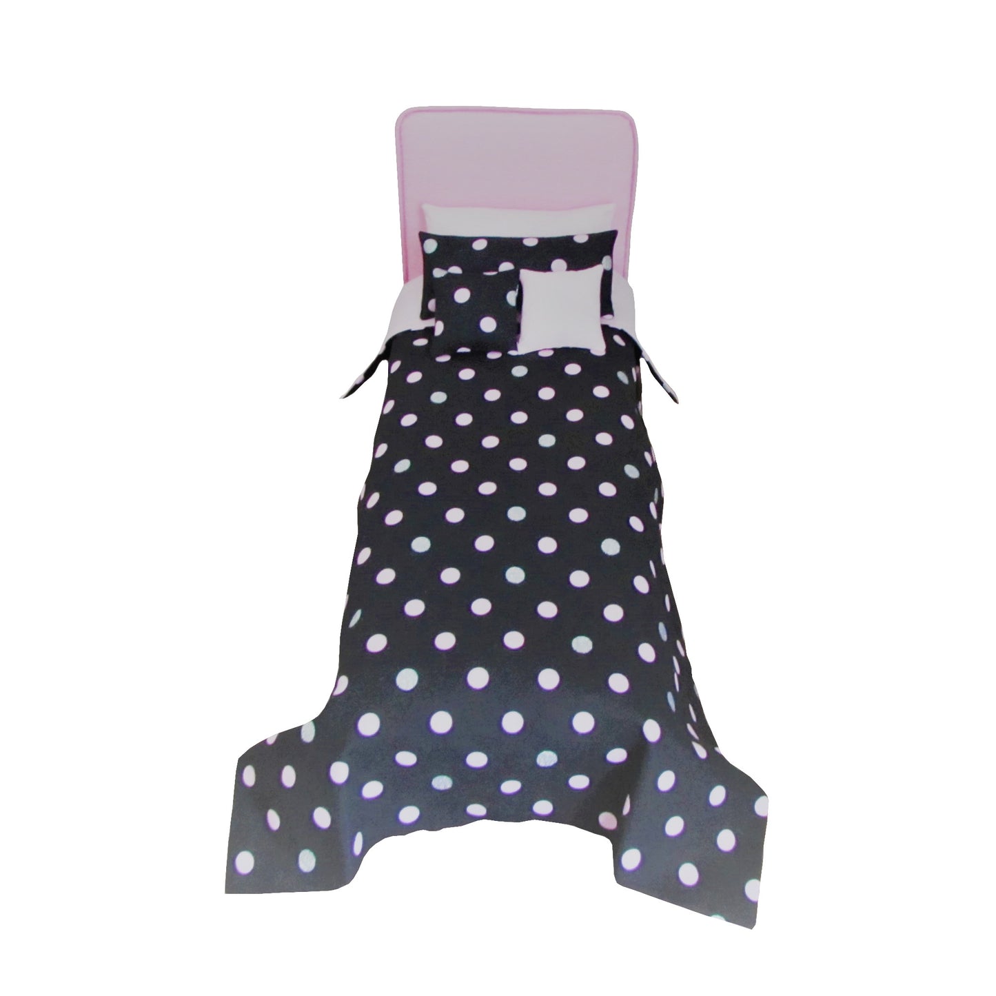 Doll Bed and Pink Silver Dots Doll Bedding 11.5-inch and 12-inch dolls
