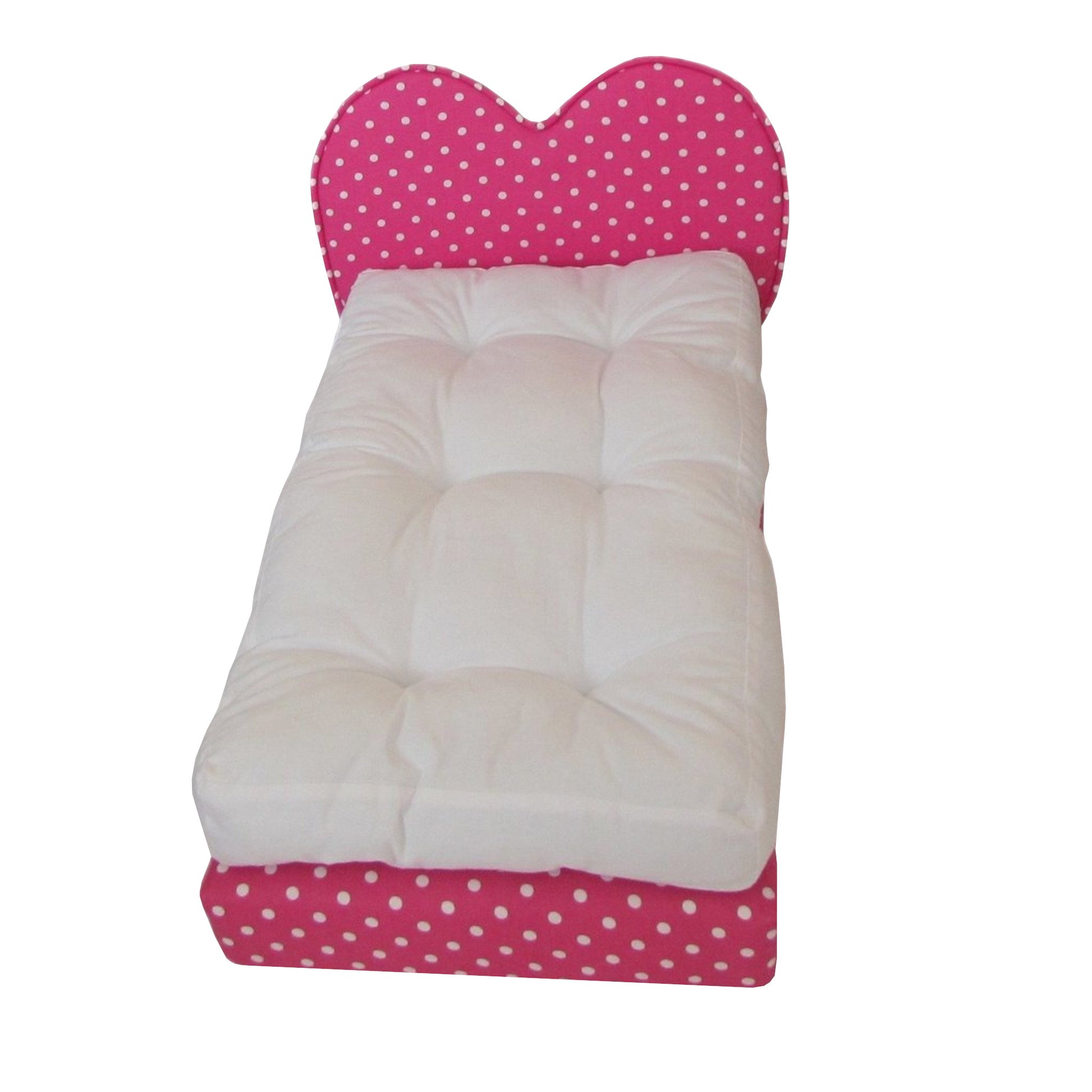 Dots, Pink Heart Doll Bed and Mattress for 18-inch dolls