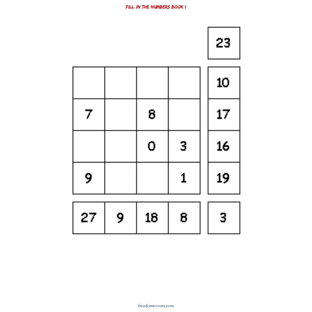 Fill in the Numbers Book I Puzzle