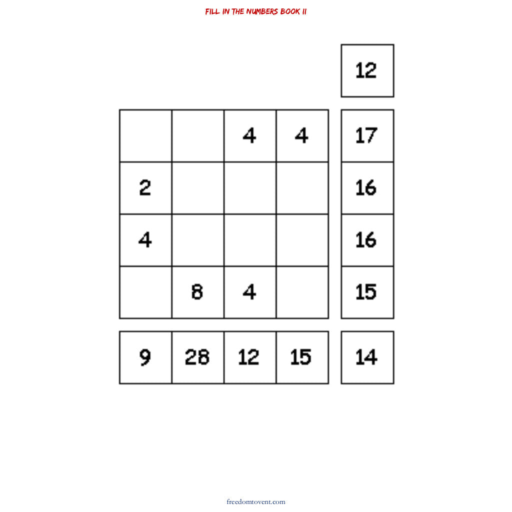 Fill in the Numbers Book II Puzzle