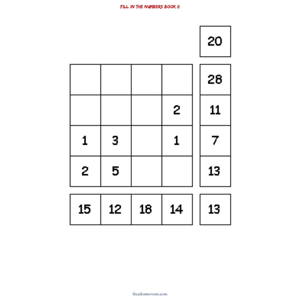 Fill in the Numbers Book II Puzzle