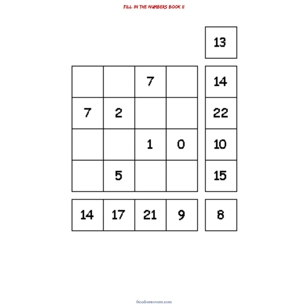 Fill in the Numbers Book II Puzzle