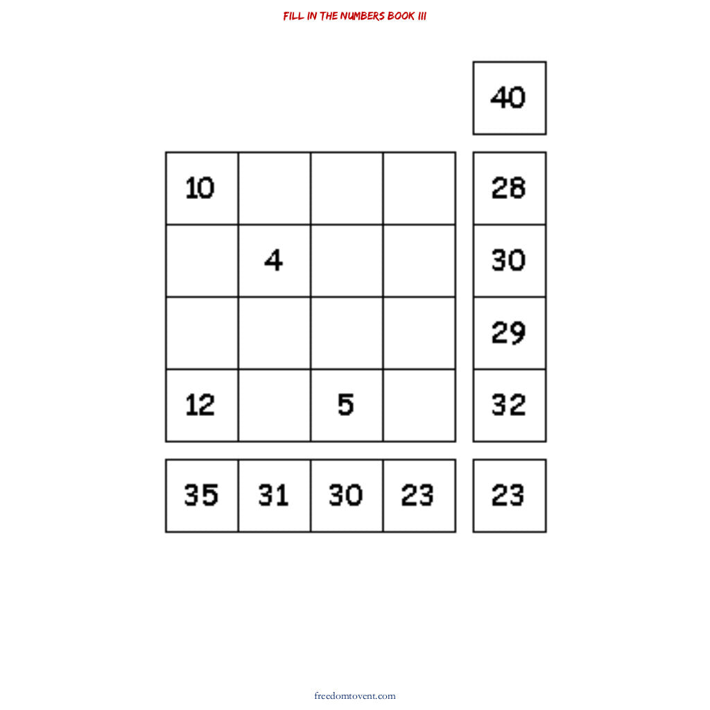 Fill in the Numbers Book III Puzzle
