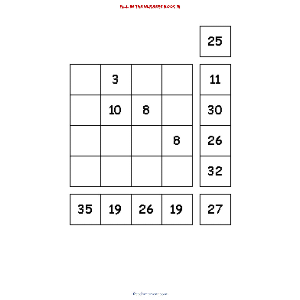 Fill in the Numbers Book III Puzzle