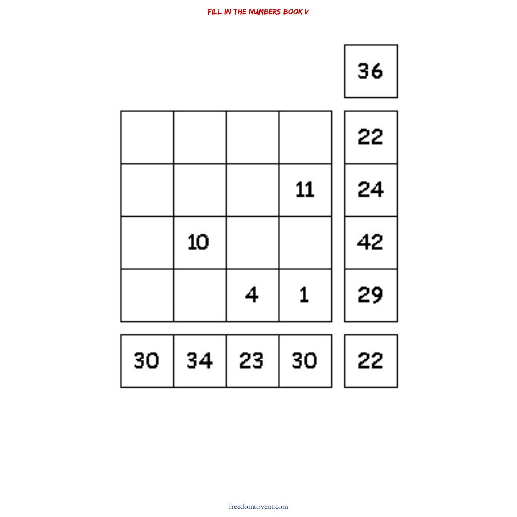 Fill in the Numbers Book V Puzzle