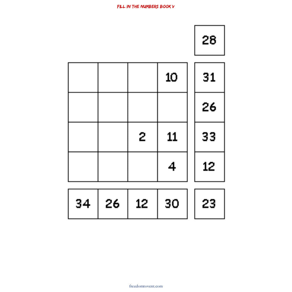 Fill in the Numbers Book V Puzzle