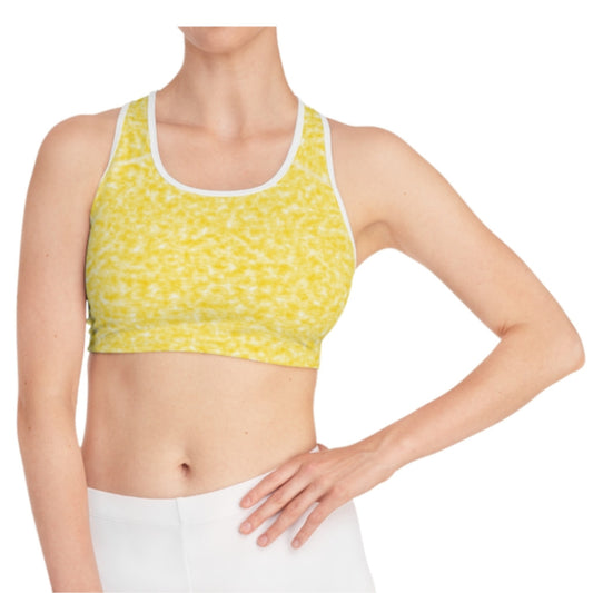 Gold and White Clouds Sports Bra