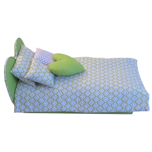 Green Heart Doll Bed and Doll Bedding for 18-inch dolls