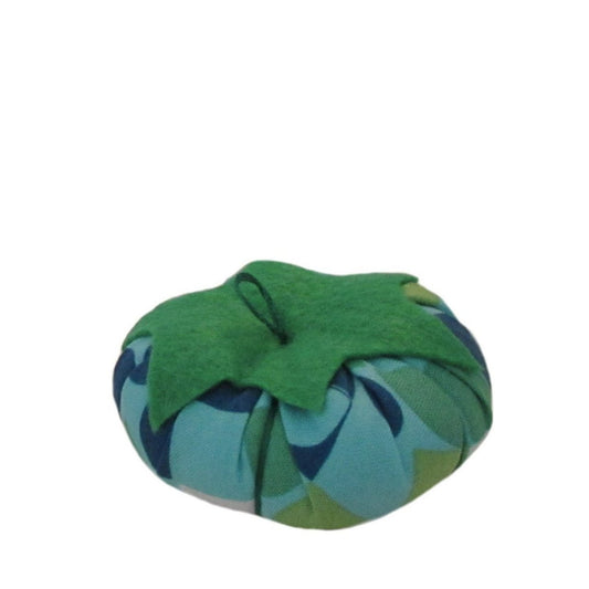 Green Top Blue Green White Print Tomato Pincushion 