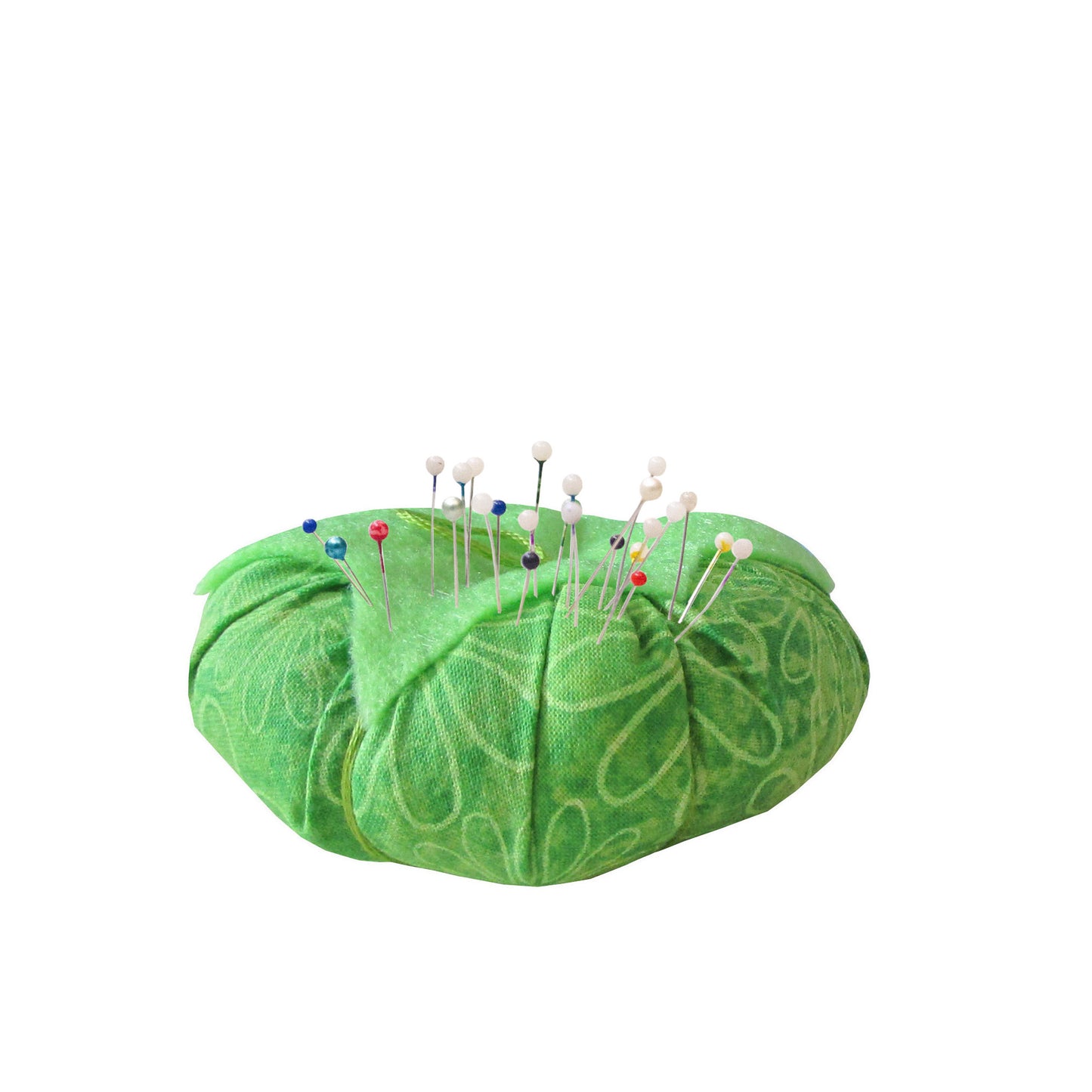 Green Top Green Floral Print Tomato Pincushion with pins