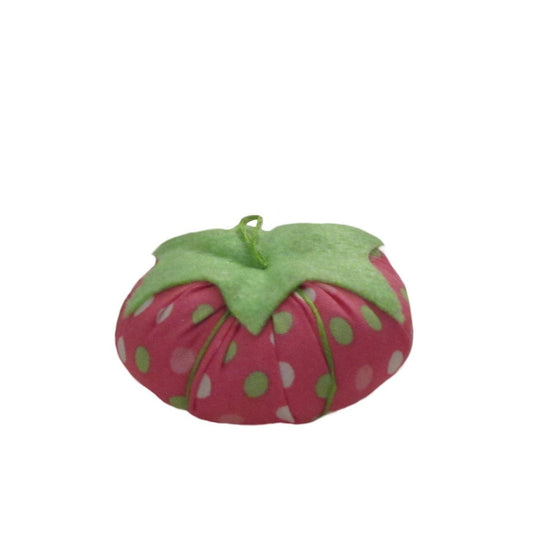 Green Top Green Pink White Dots Print Tomato Pincushion