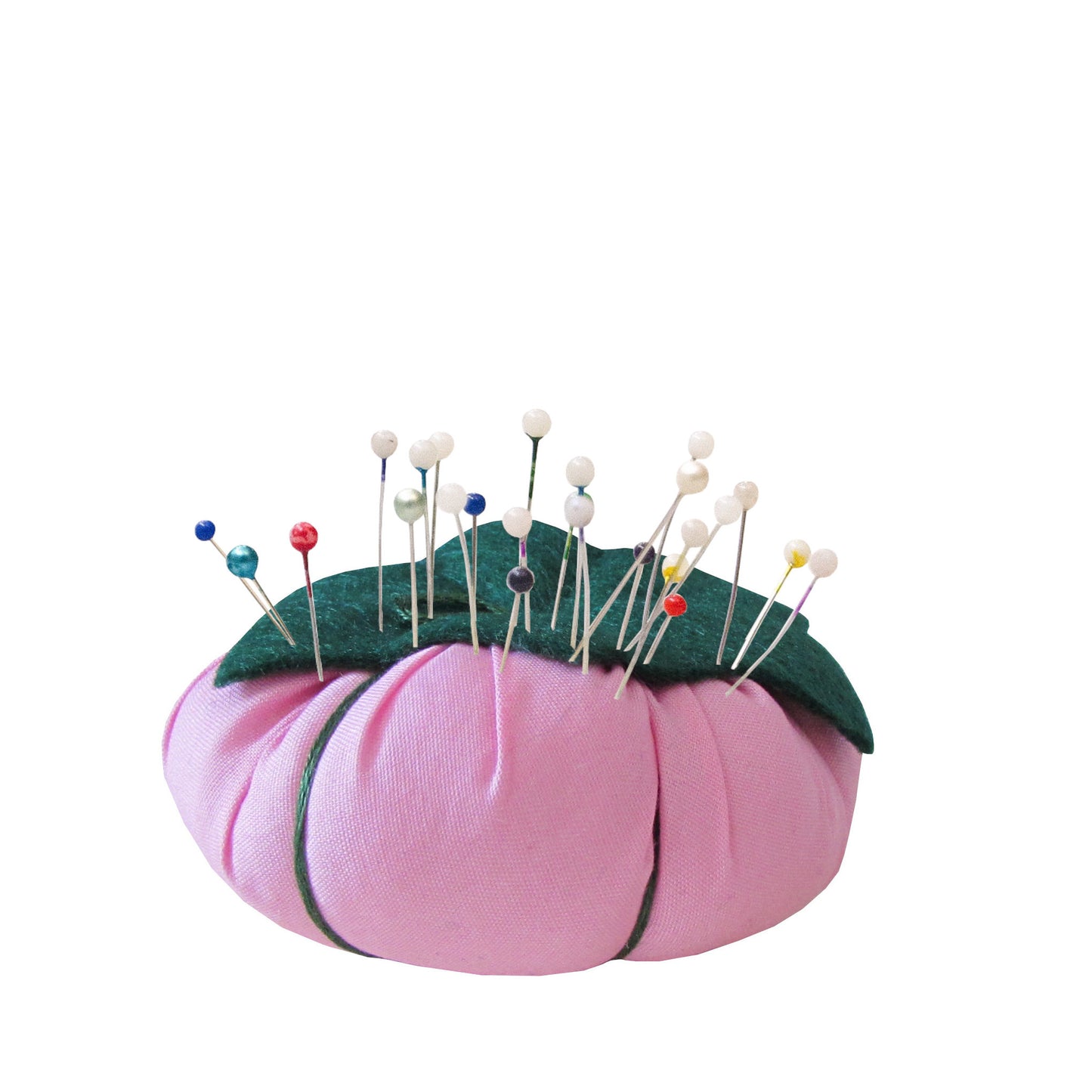 Green Top Light Pink Tomato Pincushion with pins