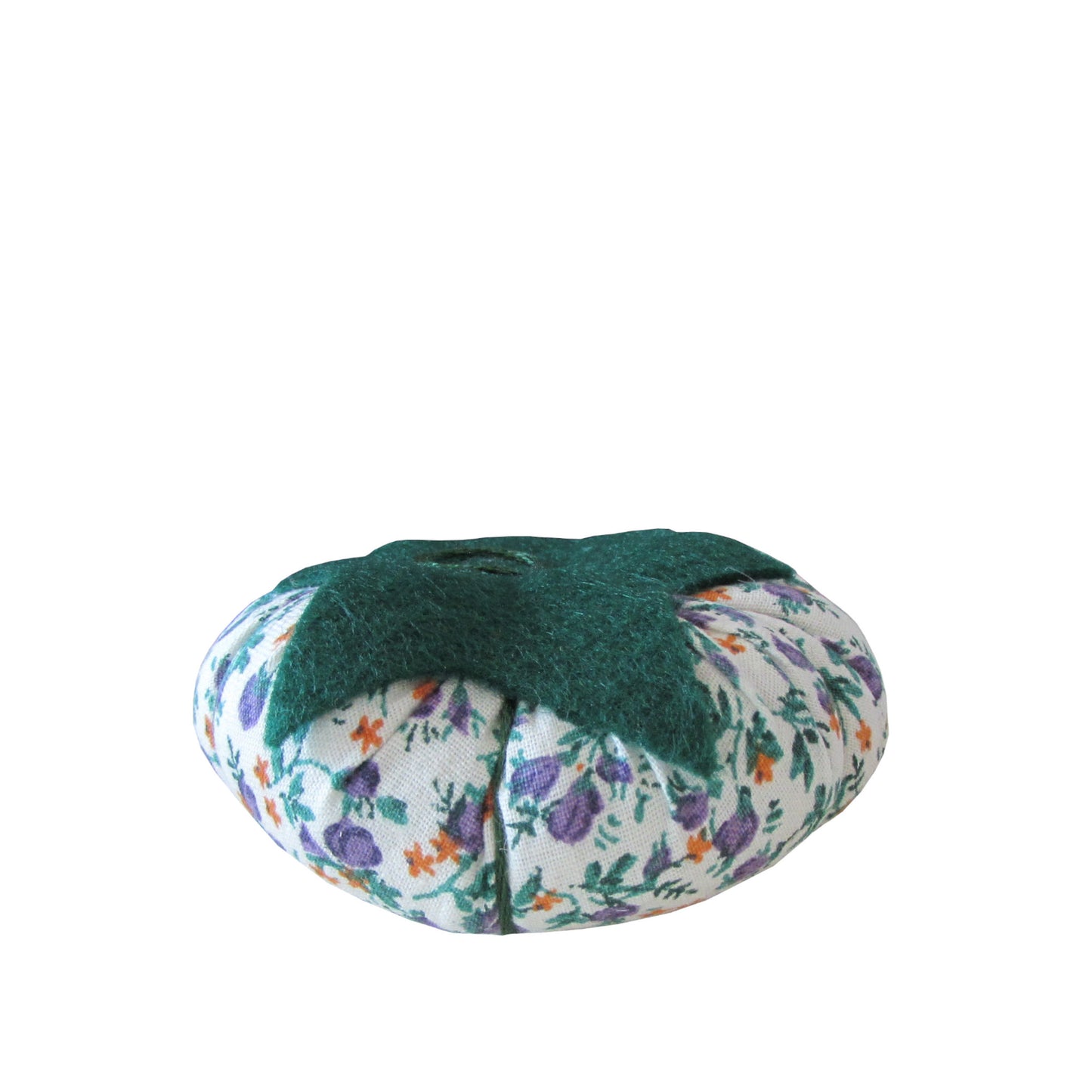 Green Top Purple, Orange, Green, and White Floral Print Tomato Pincushion