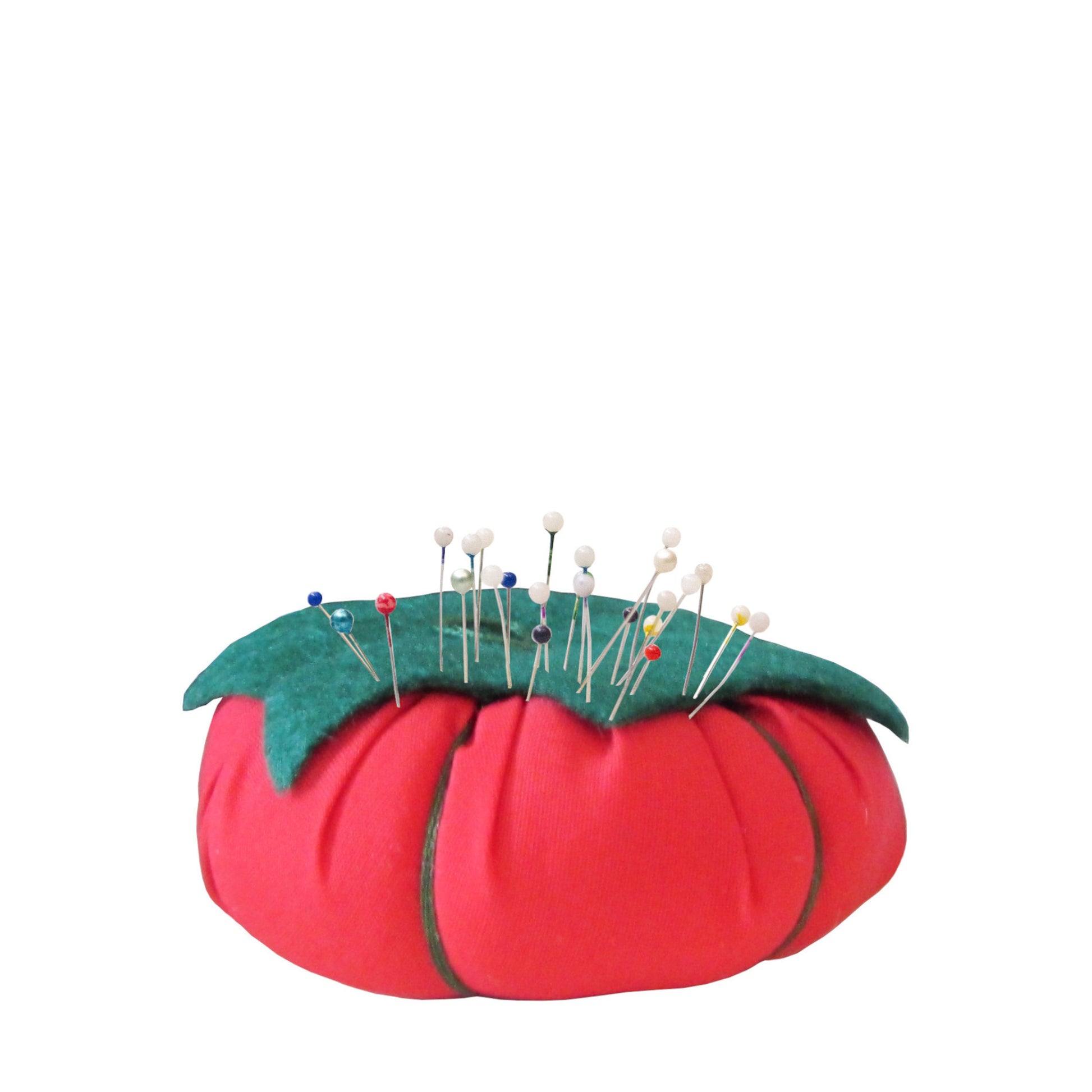 Green Top Red Tomato Pincushion with pins