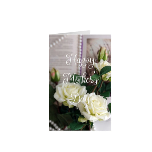 Happy Mother's Day Standing Portrait Greeting Card with Pearls and Flowers