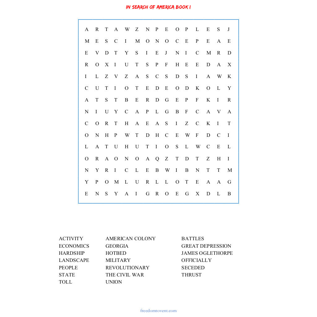 In Search of America Book I Word Search