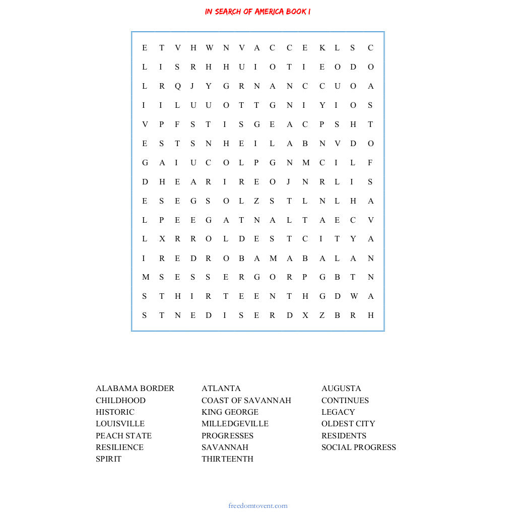 In Search of America Book I Word Search