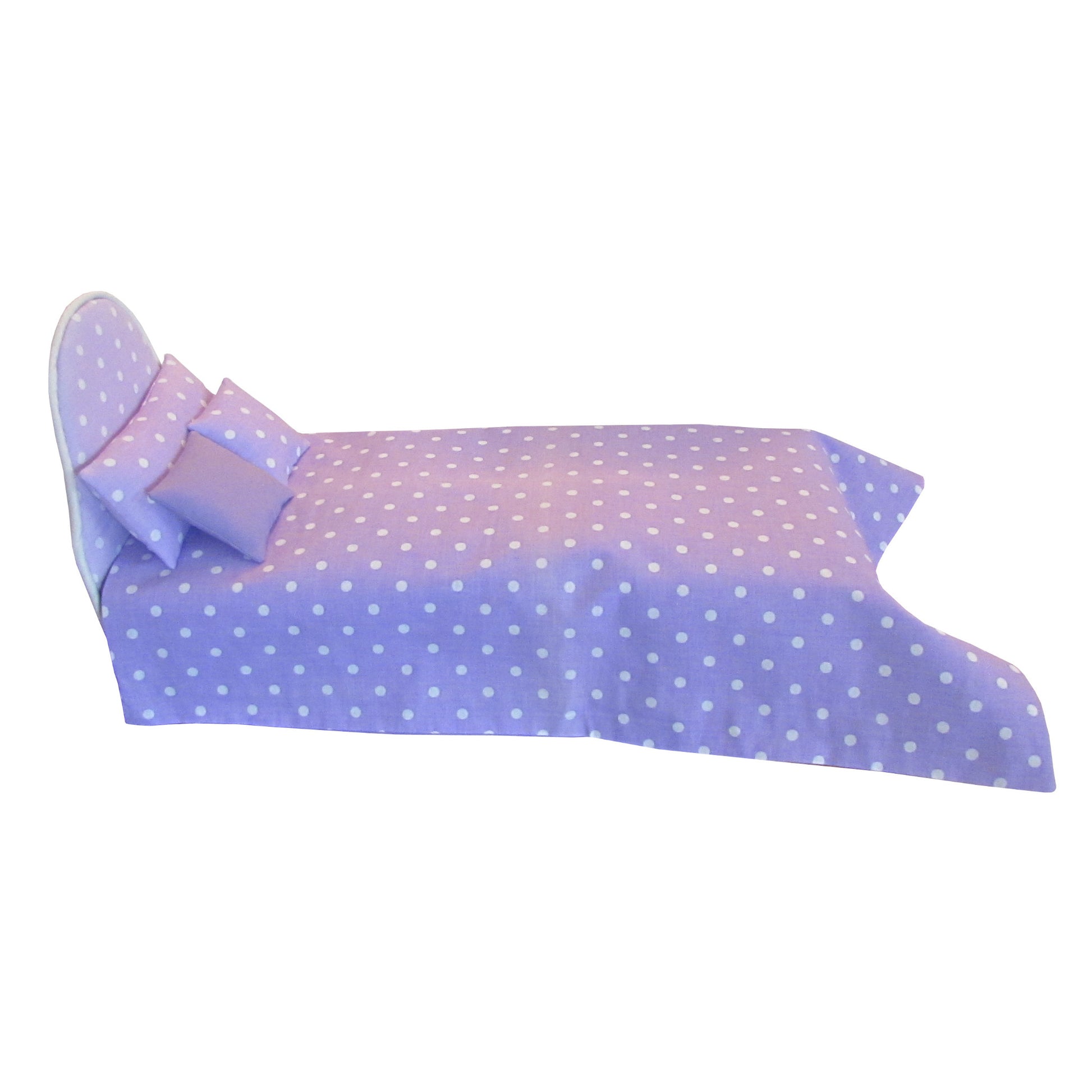 Lavender Dots Doll Headboard and Doll Bedding for 11.5-inch and 12-inch dolls