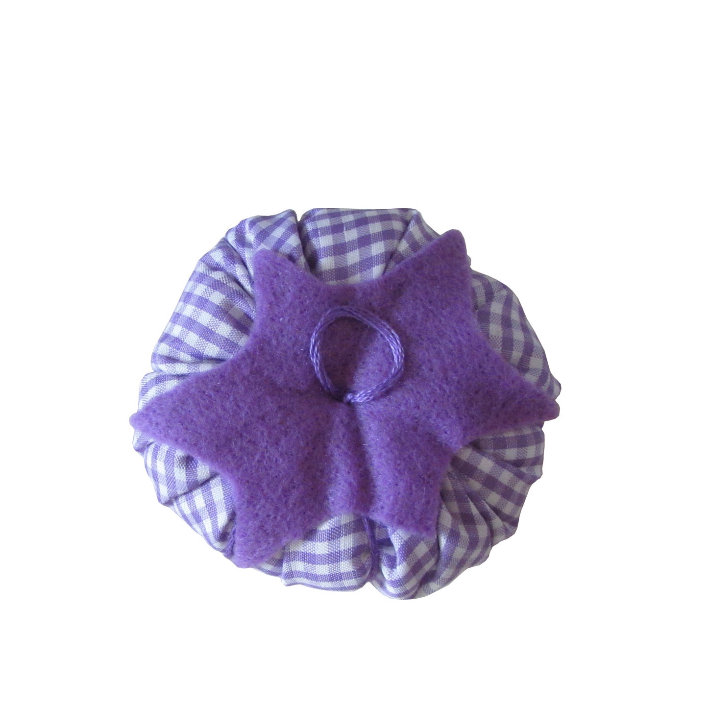 Lavender Top Gingham Print Tomato Pincushion top view