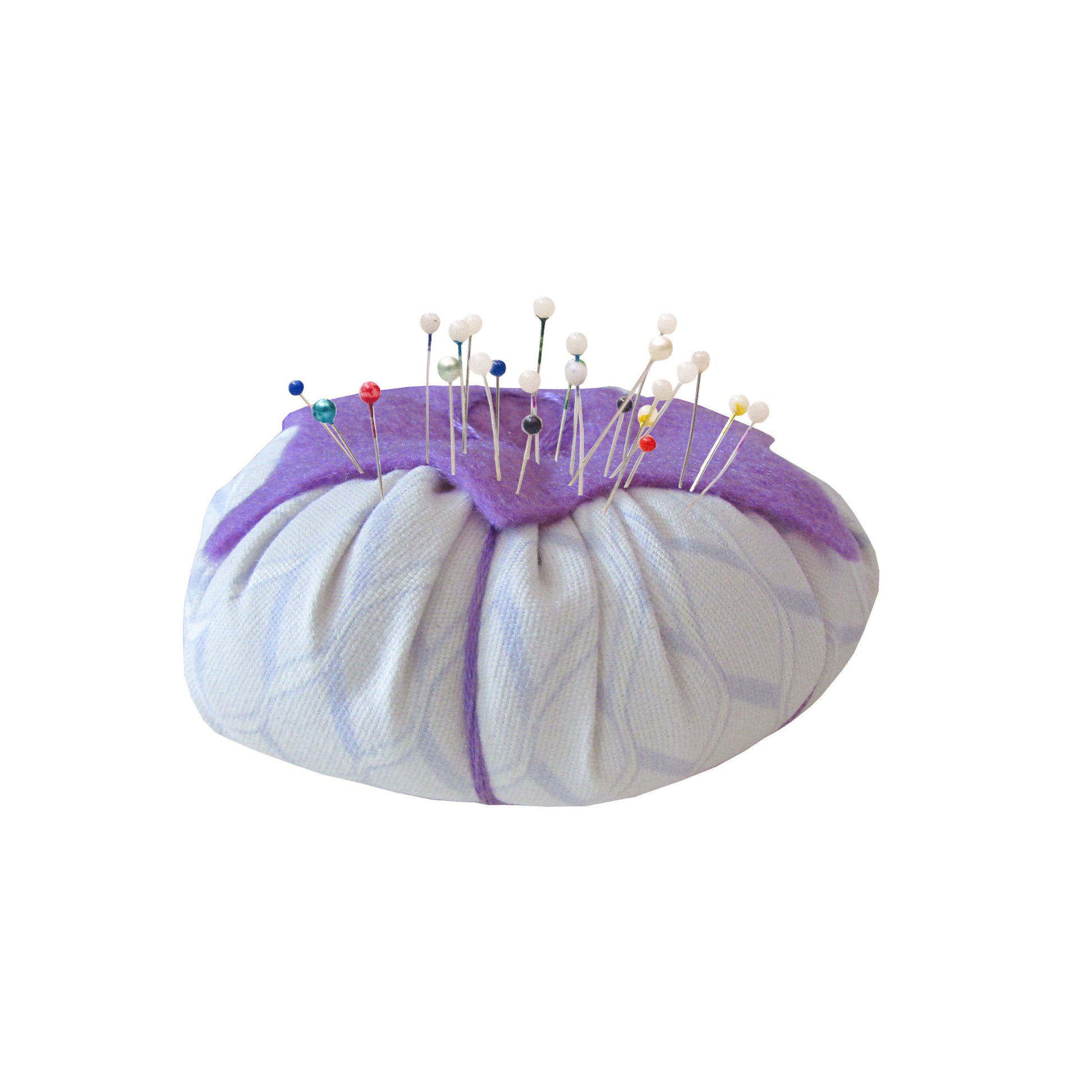 Lavender Top Periwinkle Print Tomato Pincushion with pins