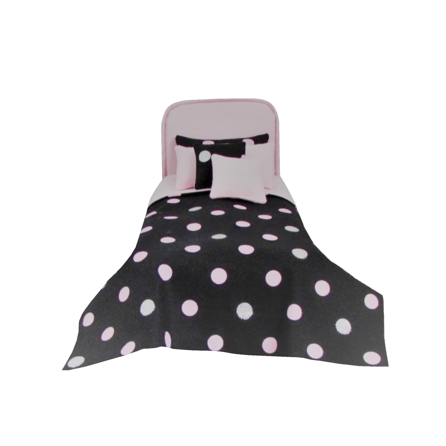 Light Pink Doll Bed and Pink Silver Dots Doll Bedding for 6.5-inch dolls