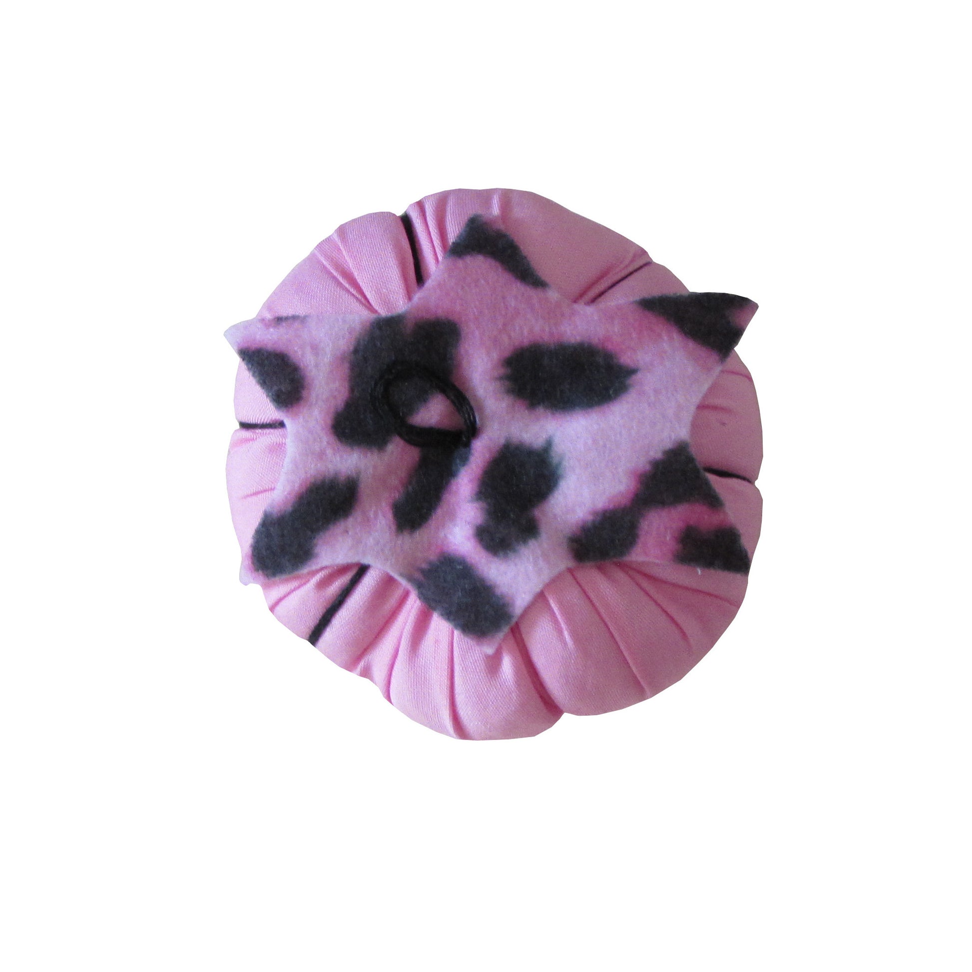 Light Pink Leopard Spots Top Pink Tomato Pincushion top view