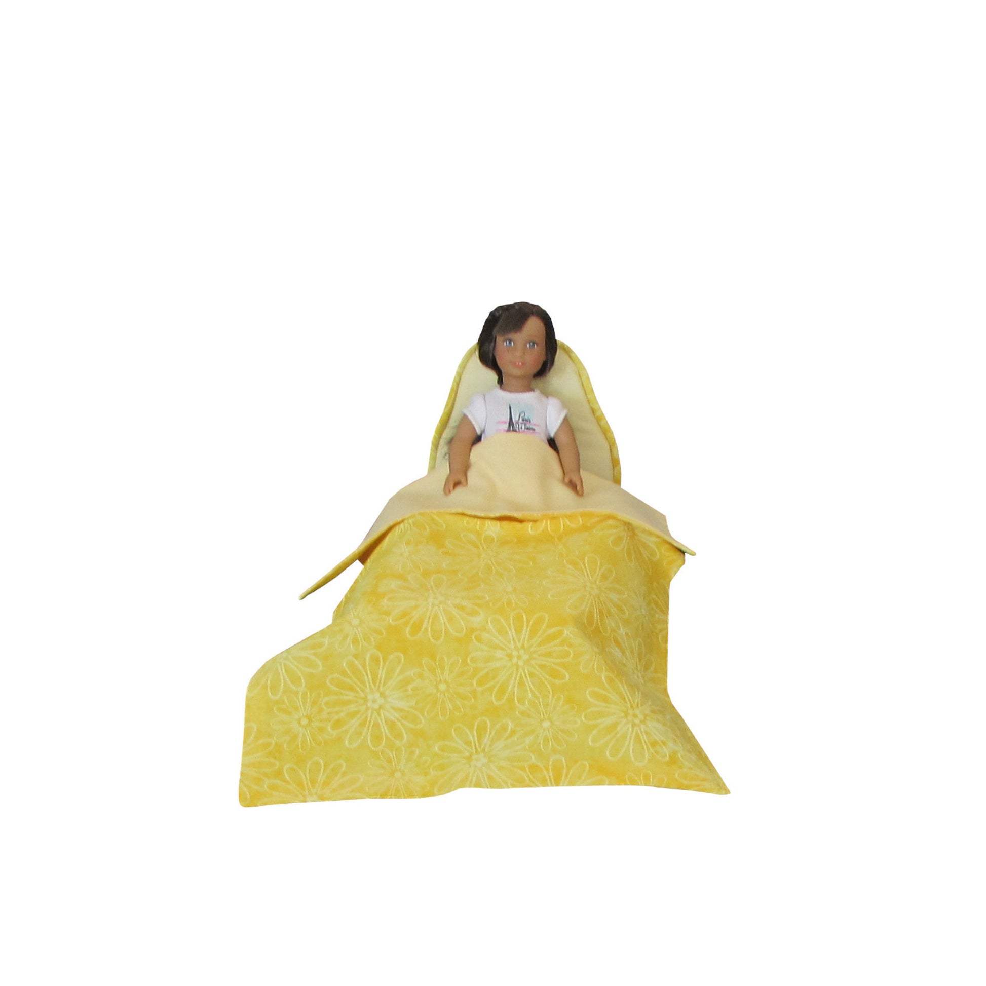Light Yellow Doll Bed and Flora Bedding for 6.5-inch dolls with doll Second view