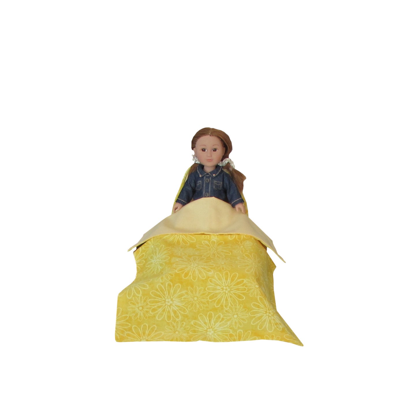 Light Yellow Doll Bed and Floral Bedding for 6.5-inch dolls with doll Third view