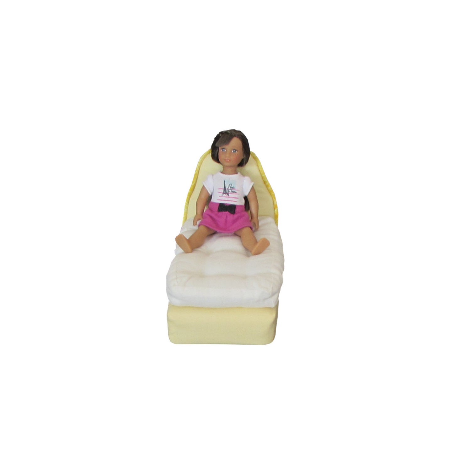 Light Yellow Doll Bed and Floral Bedding for 6 1/2-inch dolls