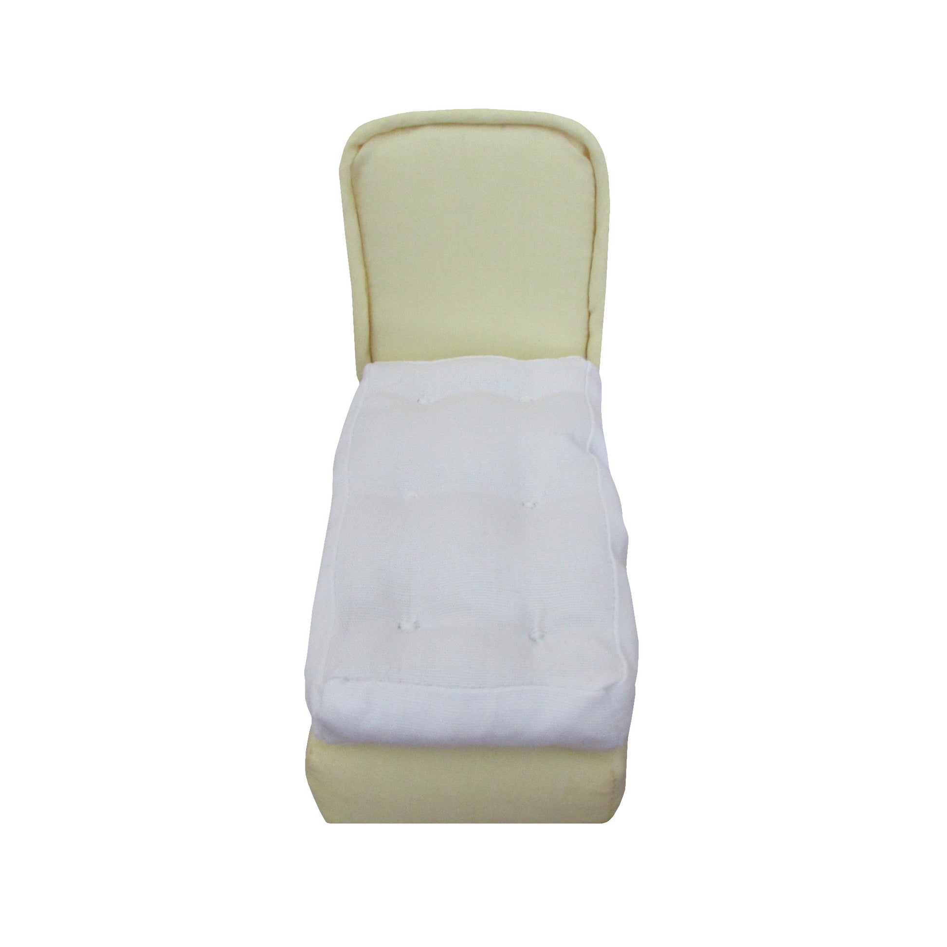 Light Yellow Upholstered Doll Bed and Mattress for Striped Doll Bedspread for 3-inch dolls