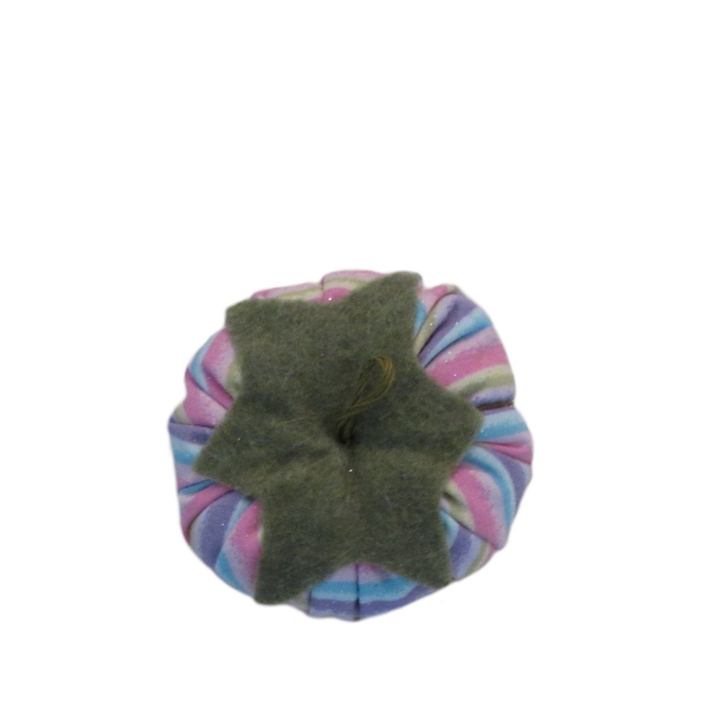 Olive Green Top Pastel Stripes Tomato Pincushion top view