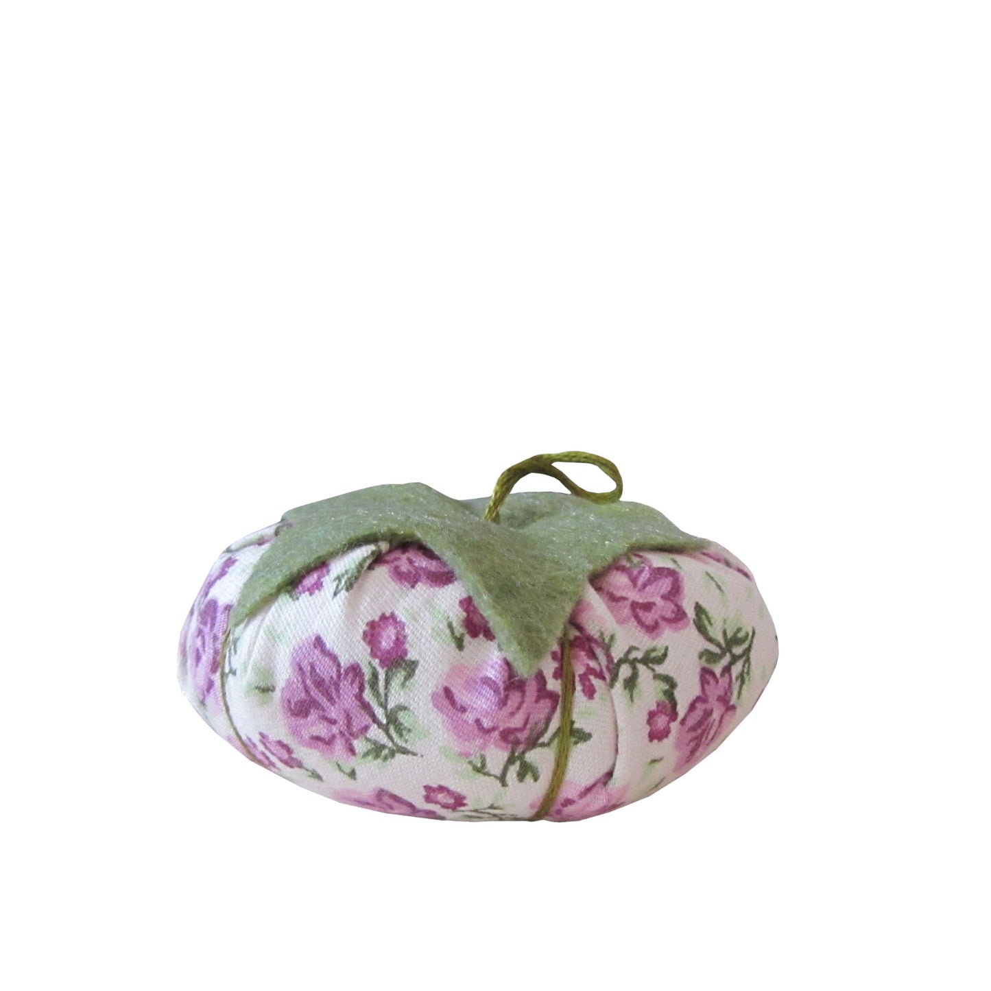 Olive Green Top Pink Floral Tomato Pincushion