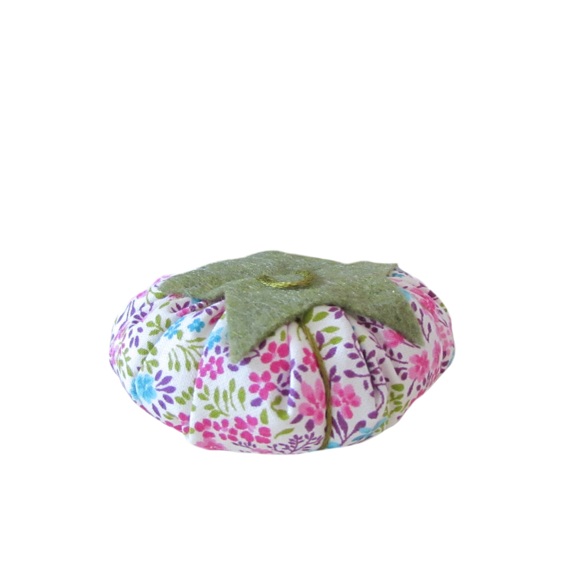 Olive Green Top Pink, Turquoise, and Purple Floral Tomato Pincushion