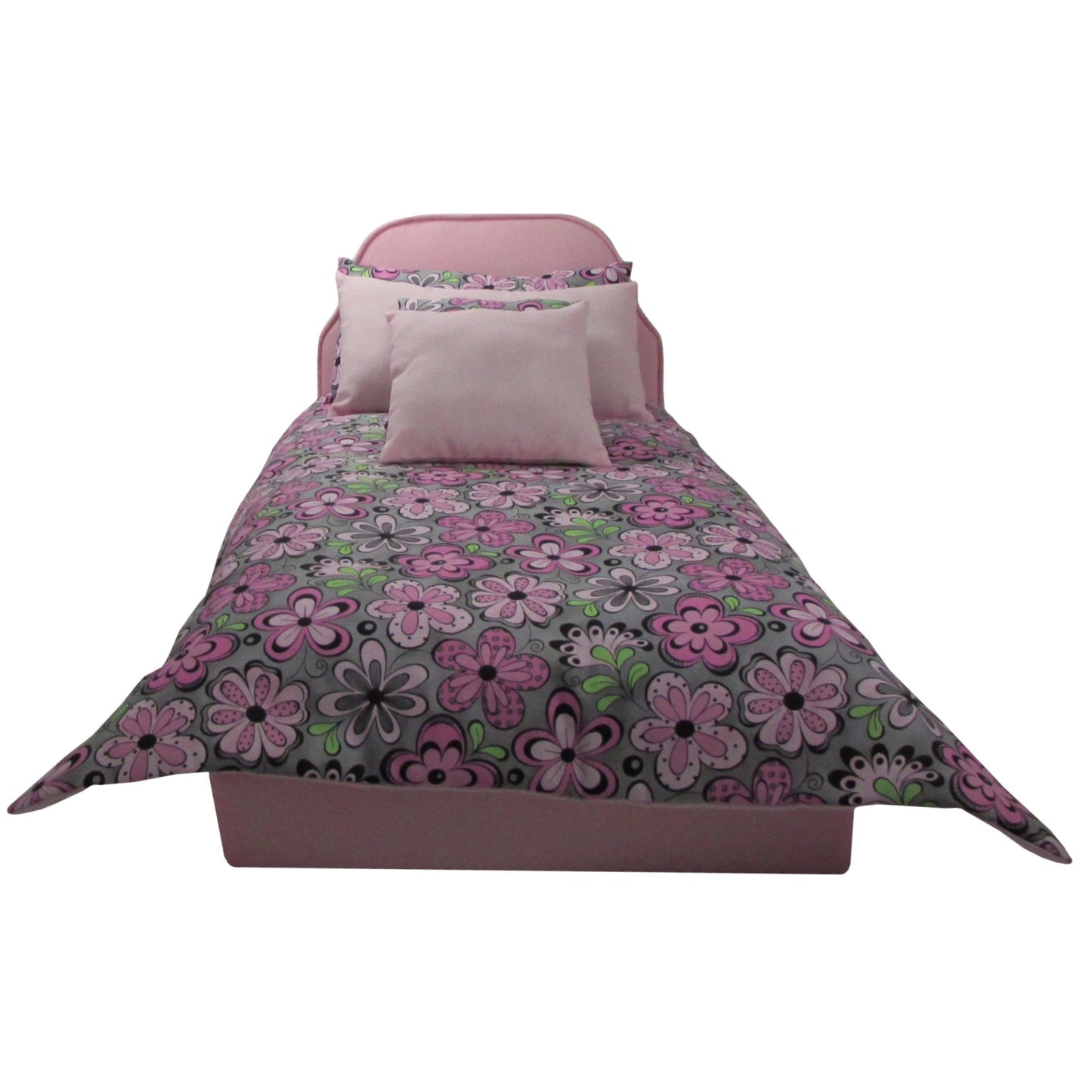Pink Black Gray Floral Doll Comforter for 18-inch dolls Second view
