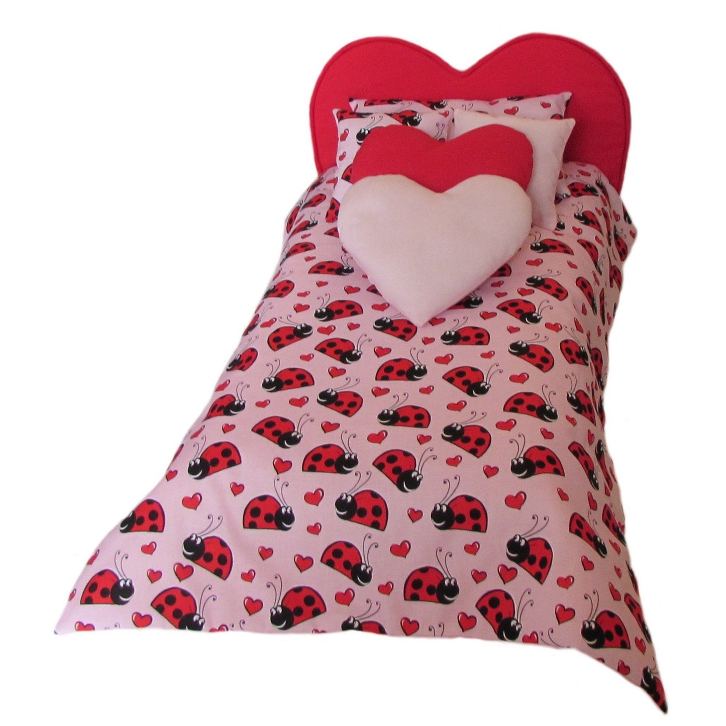 Pink Ladybug Hearts Doll Comforter Set and Red Heart Doll Bed for 18-inch dolls Second view