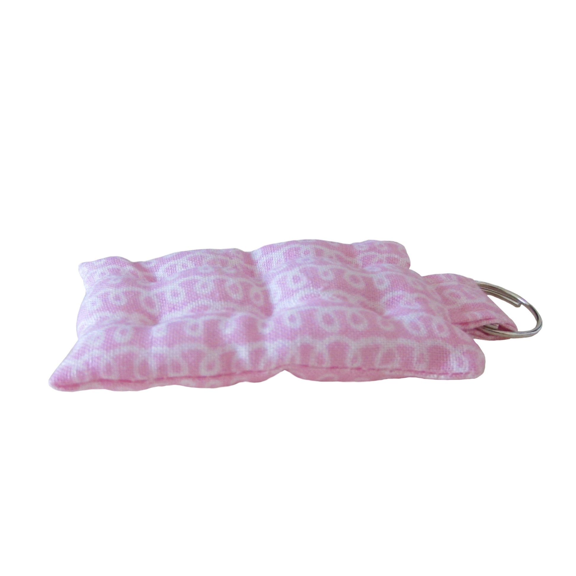 Pink Loosely Spiral Print Mattress Key Chain Side view