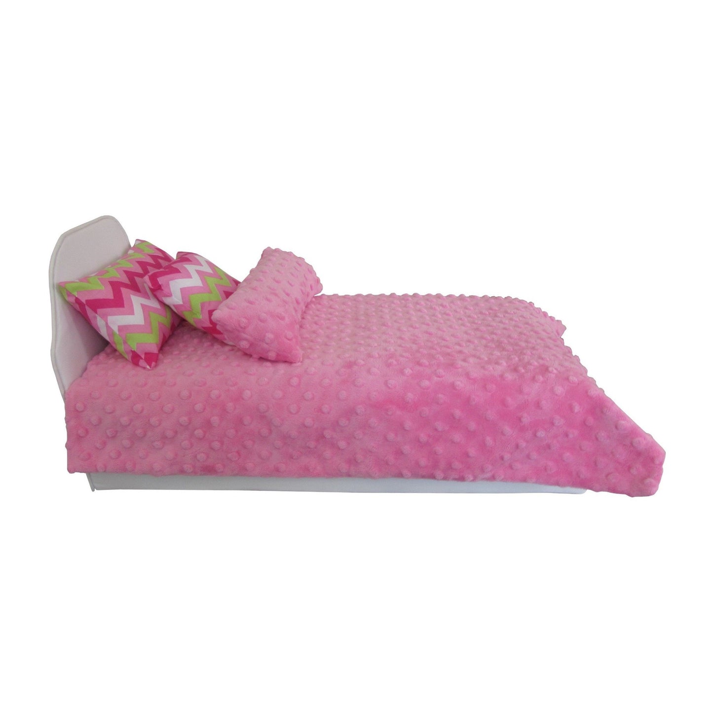 Pink Multi-color Chevron Pillow and Minky Comforter for 18-inch dolls