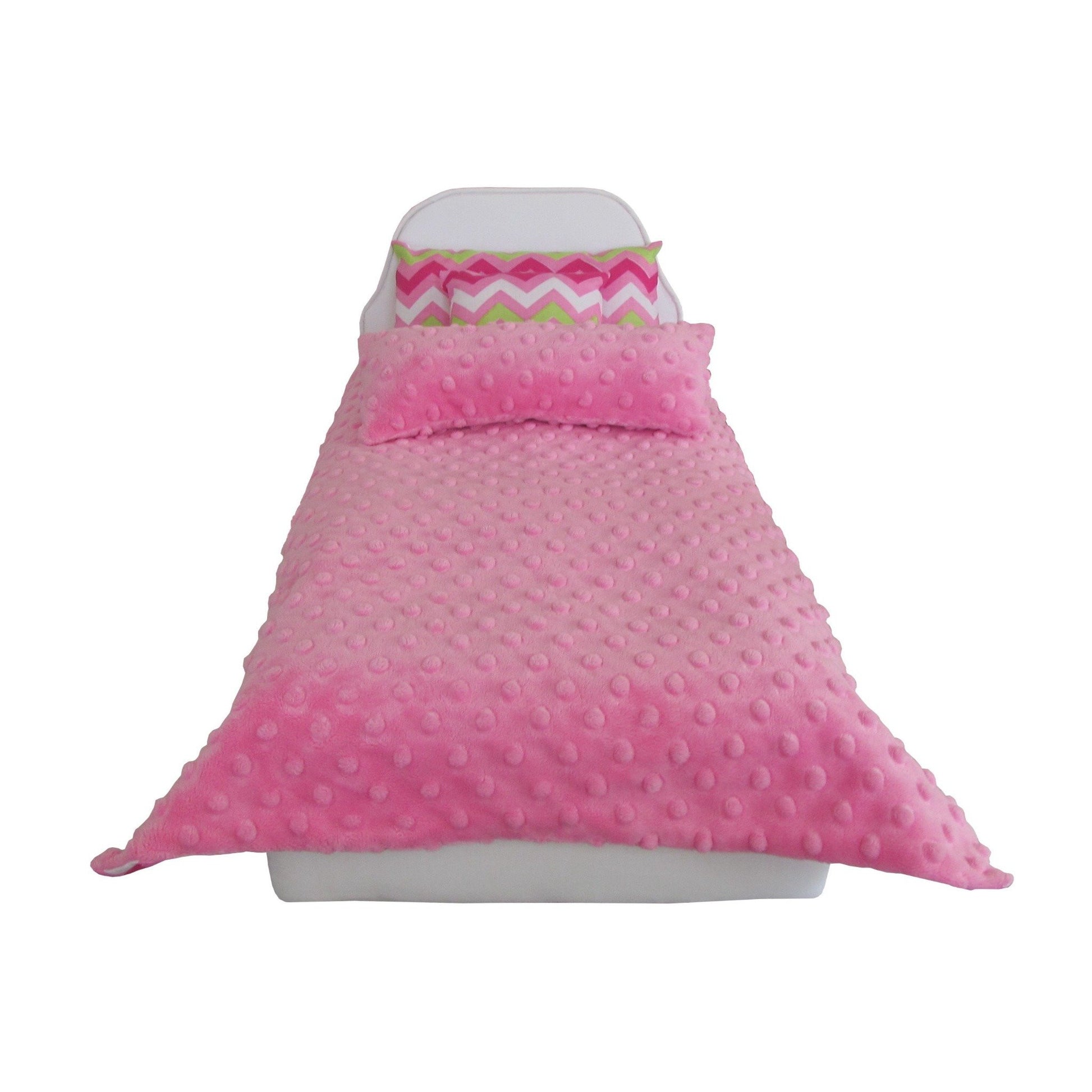 Pink Multi-color Chevron Pillow and Minky Comforter for 18-inch dolls Second view