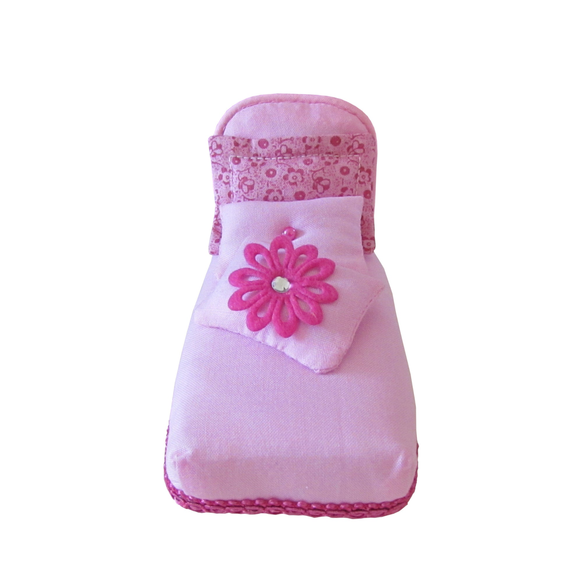 Pink Pincushion Bed with Floral Print Pillow Front view