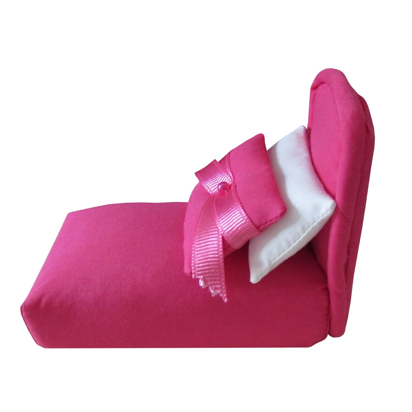 Pink Pincushion Bed with White Pillow Side view 2